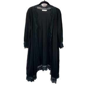 Hipster Row Cardigan Lace Crochet Trim Full Length 3/4 Sleeve Flowy Duster Top